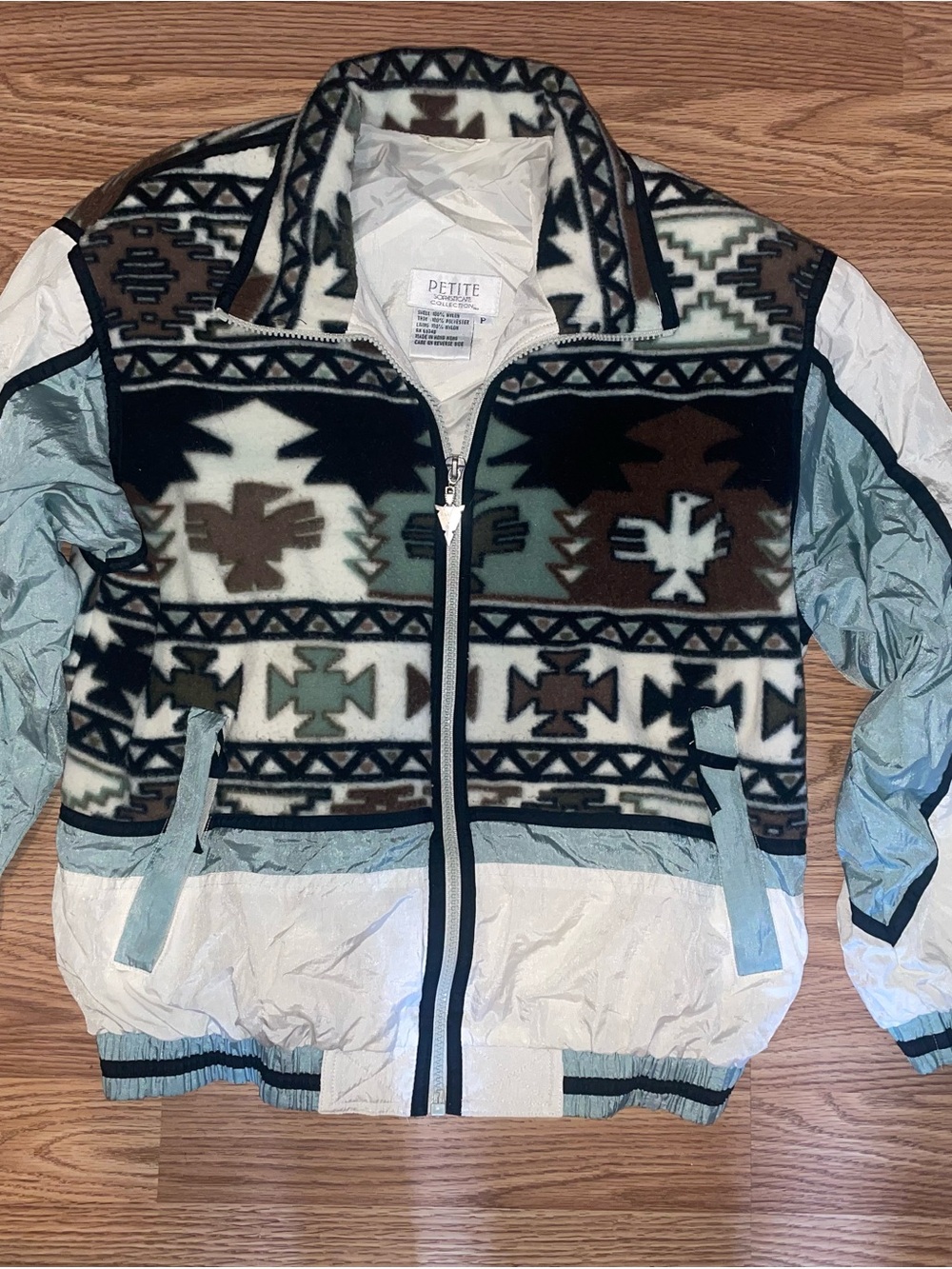 Vintage 90’s Western Fleece Zip Jacket in Black, Brown & Mint